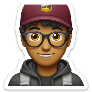 Chico joven con gorra hacia atrás negra lentes oscuros sacando la lengua buso vinotinto  sticker