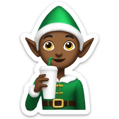 cute elf drinking starbucks sticker