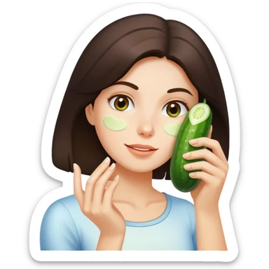 brunette grasping a cucumber covered in milk sticker