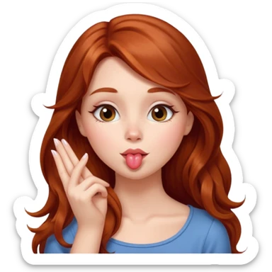 A cute woman, long auburn hair, she's blowing a kiss. sticker