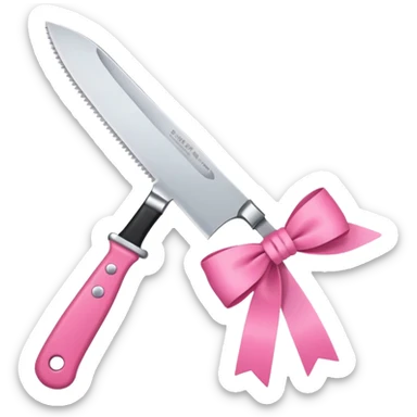 Kitchen knife with a pink bow tied around the handle, emoji style, simple, flat vector, white background, only one object sticker