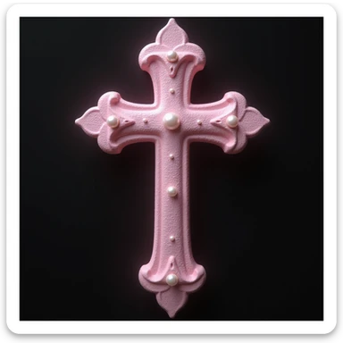 realistic gothic cross, pink with pearls, photorealistic style, no background sticker