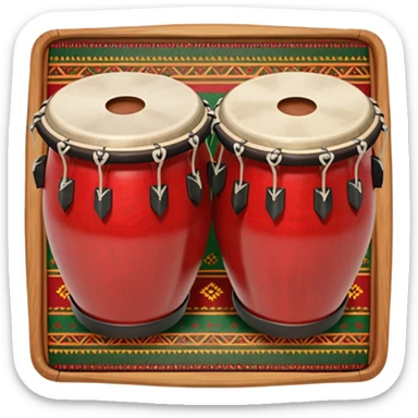 A traditional Pashto tabla (dobrai) placed on a woven mat, with cultural Pashtun patterns in the background. The tabla is wooden with leather drumheads, and vibrant traditional colors like red, green, and gold. Ethnic, folk music theme. sticker