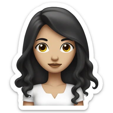 girl with long black hair covering her face, in a white dress sticker