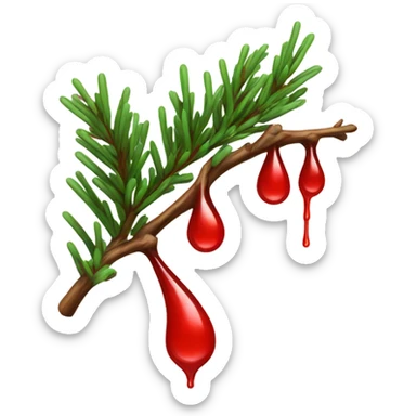 Fir branch with red dripping color on the nedels sticker