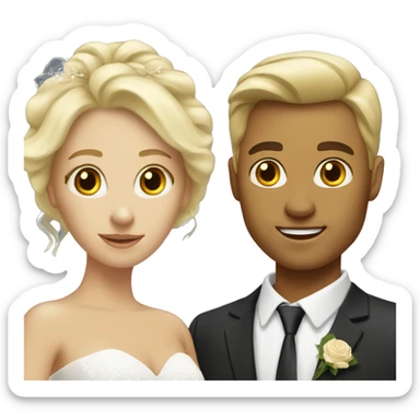 Blonde woman and tan man wedding sticker