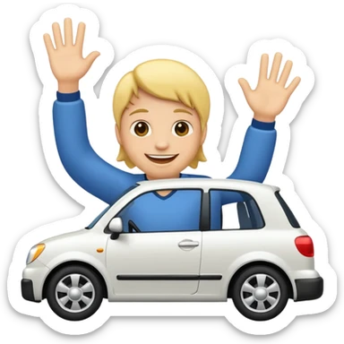 Crea un emoji con fondo transparente en PNG de una persona manejando un vehículo sticker