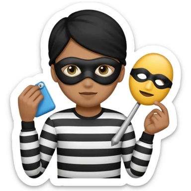 Thief emoji with striped black and white shirt eyemask and thief stuff sticker
