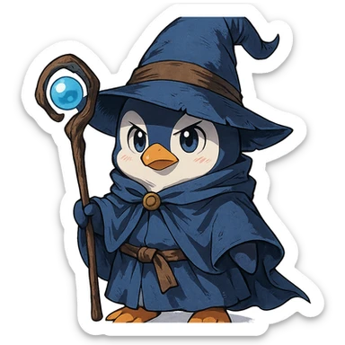 anime style penguin as a wizard sticker