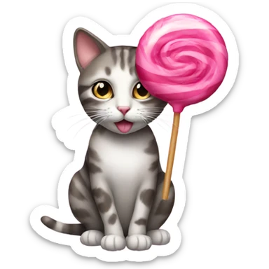 a cat with a pink lollipop  sticker