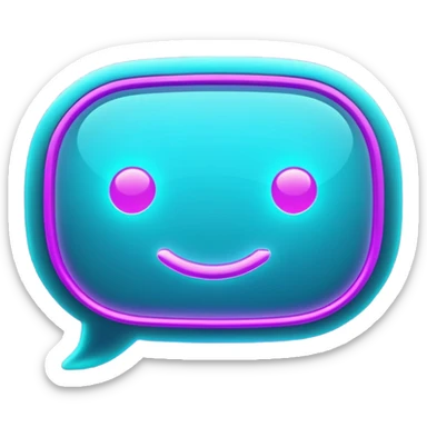 futuristic minimalistic glowing chat bubble icon, purple and cyan neon lines, dark background, digital communication style, 1:1 aspect ratio, no face sticker
