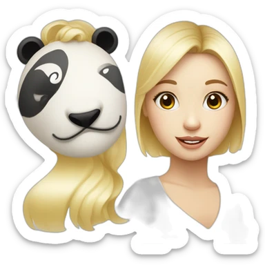 Een blond kind met een licht gele truiRed panda face sticker