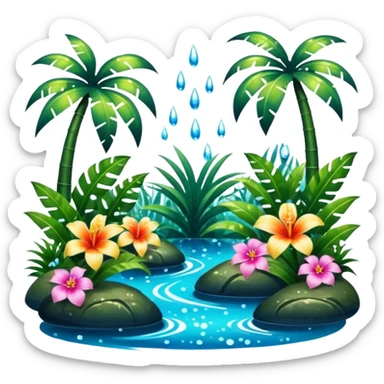 Lush exotic tropical sparkly colorful flowery jungle nature glittery water wildlife beautiful pretty aesthetic scenery  sticker