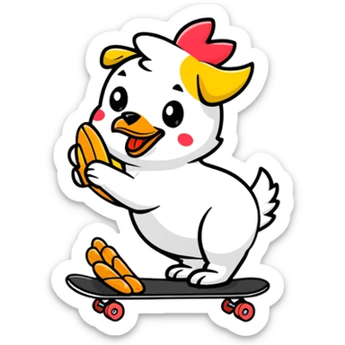 dog riding skateboard eating chicken wing sticker