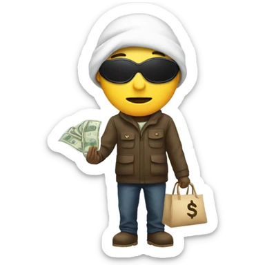 Rober emoji with eye mask and bag of money sticker