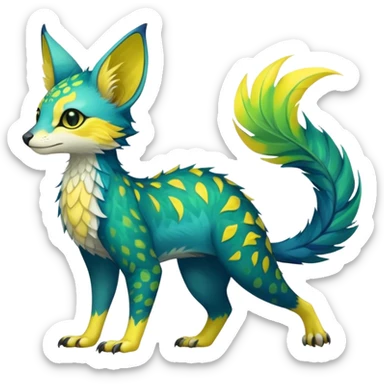Feral Rare Fantasy vibrant tropical Vernid-Trico-species by LiLaiRa, random markings, tufted tail, tufted ears, full body sticker