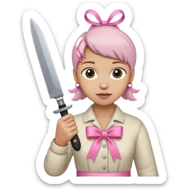 the handle of the knife is tied with a pink ribbon sticker