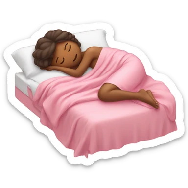 Tan girl sleeping in pink sheets sticker