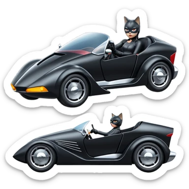 Hot rod comical Cat Woman’s stealth burglar sporty futuristic pursuit mobile two seater car (reclined seating position) sticker