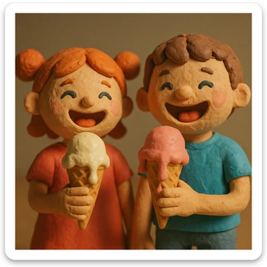 happy children with melting ice cream cones sticker