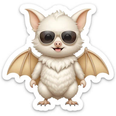 cute white bat with sunglasses, full body sticker