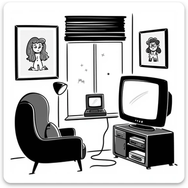 A retro gamer room with pixel posters and a console hooked to a tube TV sticker