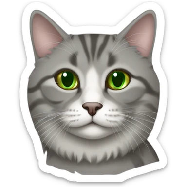 Green eyed fat Gray American bobtail cat  sticker