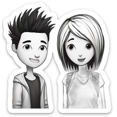 (a black and white dog) and a girl with black spiky hair looking at each other in style of ((sarah andersen)), black and white,sarah andersen,cartoon,drawn,sketch sticker