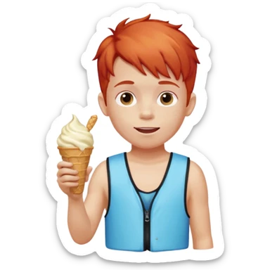 boy kid red haired wearing arm floaties, eating ice cream sticker