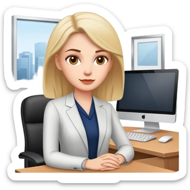 white woman sitting in office sticker