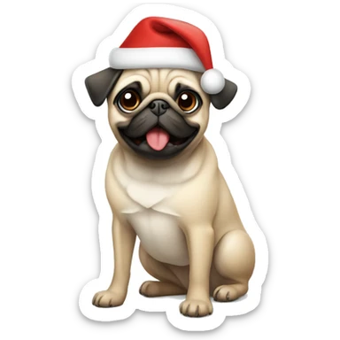 Pug with christmas hat sticker