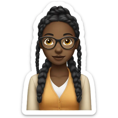A black girl with clear glasses and black braids sticker