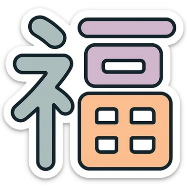 Chinese character 'wealth' (福), icon-color-outlined style, thin clean contours, soft rounded shapes, pastel palette #98B5BC, #B5B3C1, #C9A3C9, #E4C0CA, #F7DCD1, #F7C0AA, detailed shadows and highlights, soft lighting, minimalist oriental background, transparent background, no decoration sticker