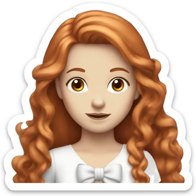 Red-haired girl with long hair and a white bow in hair with pale skin sticker