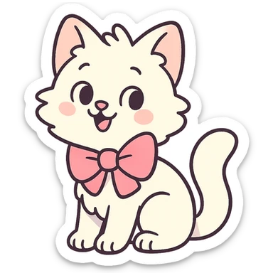 cute fluffy white kitten with a light pink bow sticker