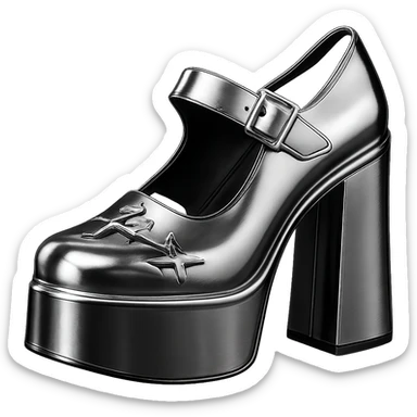 BLACKPINK-inspired gothic shoes, no hearts, black and pink, shiny and dramatic, chrome style sticker