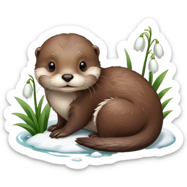 Otter with snowdrop sticker