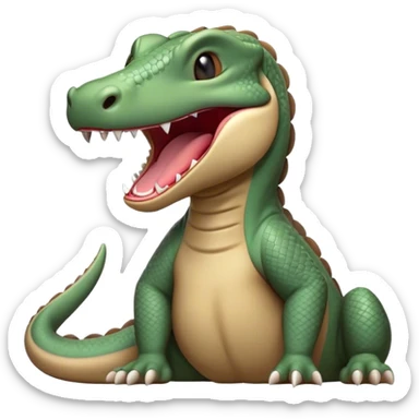 Cinematic Realistic Cute Yawning Komodo Dragon Portrait Emoji, Head tilted slightly with a dramatic, wide-open yawn, showcasing a soft, rugged scaled hide with subtly drooping features and half-closed, drowsy eyes rendered in authentic detail, high shine, relaxed yet expressive, styled with a dash of natural desert charm, soft glowing outline, capturing the essence of a sleepy yet affectionate Komodo dragon that appears ready to stretch out for a deep, restful nap! sticker