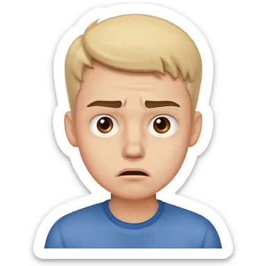 make an emoji of a (young person it has to be like very very confused, disgusted, make the eyebrows very expressive, make the face like he was asking a quiesfion and not getting the answer he wants, male his face TIRED sticker