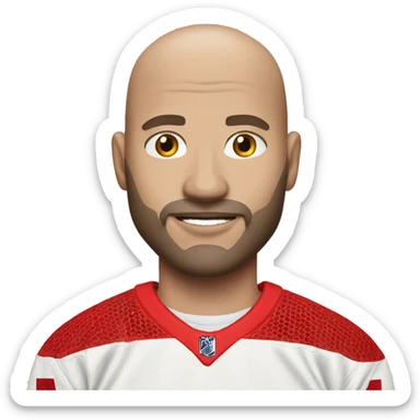 White bald man with facial hair with Detroit red wings jersey  sticker