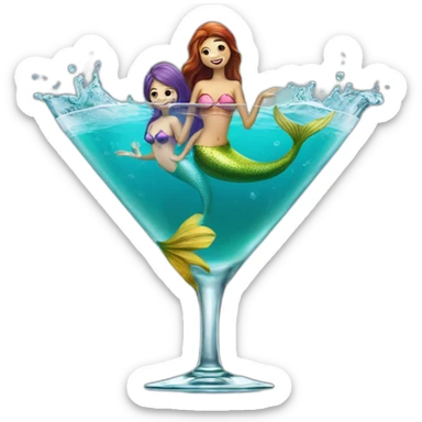 Two mermaids swim in a martini glass sticker