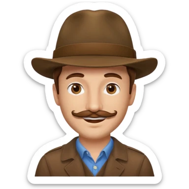 Justin Jeffre with brown hair and mustache and hat sticker