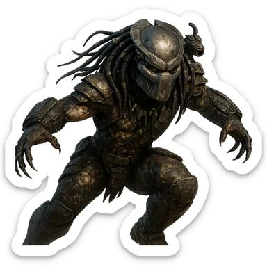 Predator, sci-fi alien hunter, menacing, detailed mask, dreadlocks, armor, dynamic pose, highly detailed, realistic style sticker