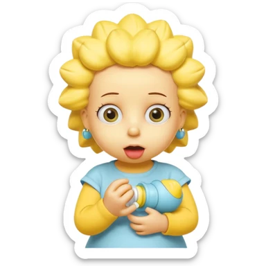 A 3D cartoon baby character fully yellow skin, styled like Maggie Simpson, with pacifier, big eyes, smooth shading, Memoji-style rendering, consistent with other yellow Simpsons characters. sticker