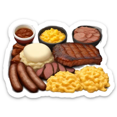 Full assorted tray of Texas bbq with brisket, sausage, corn, mashed potato, Mac and cheese  sticker