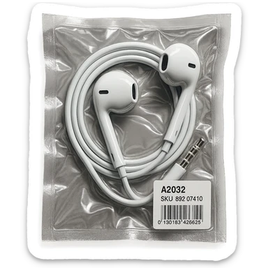 white EarPods arranged in a spiral, glossy sticker