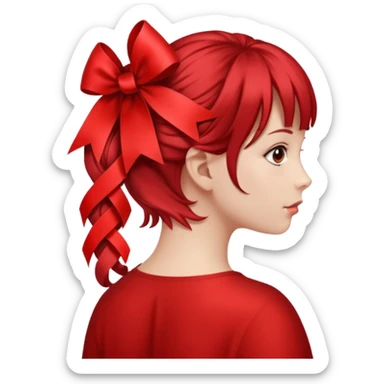 girl back view with red ribbon in hair sticker