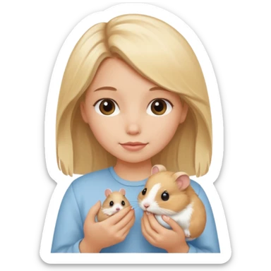 A pretty blond girl holding a hamster sticker