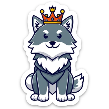 Noble wolf king with majestic mane and crown sticker