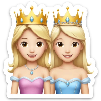 Asian girl and blonde white girl dressed as princesses sticker